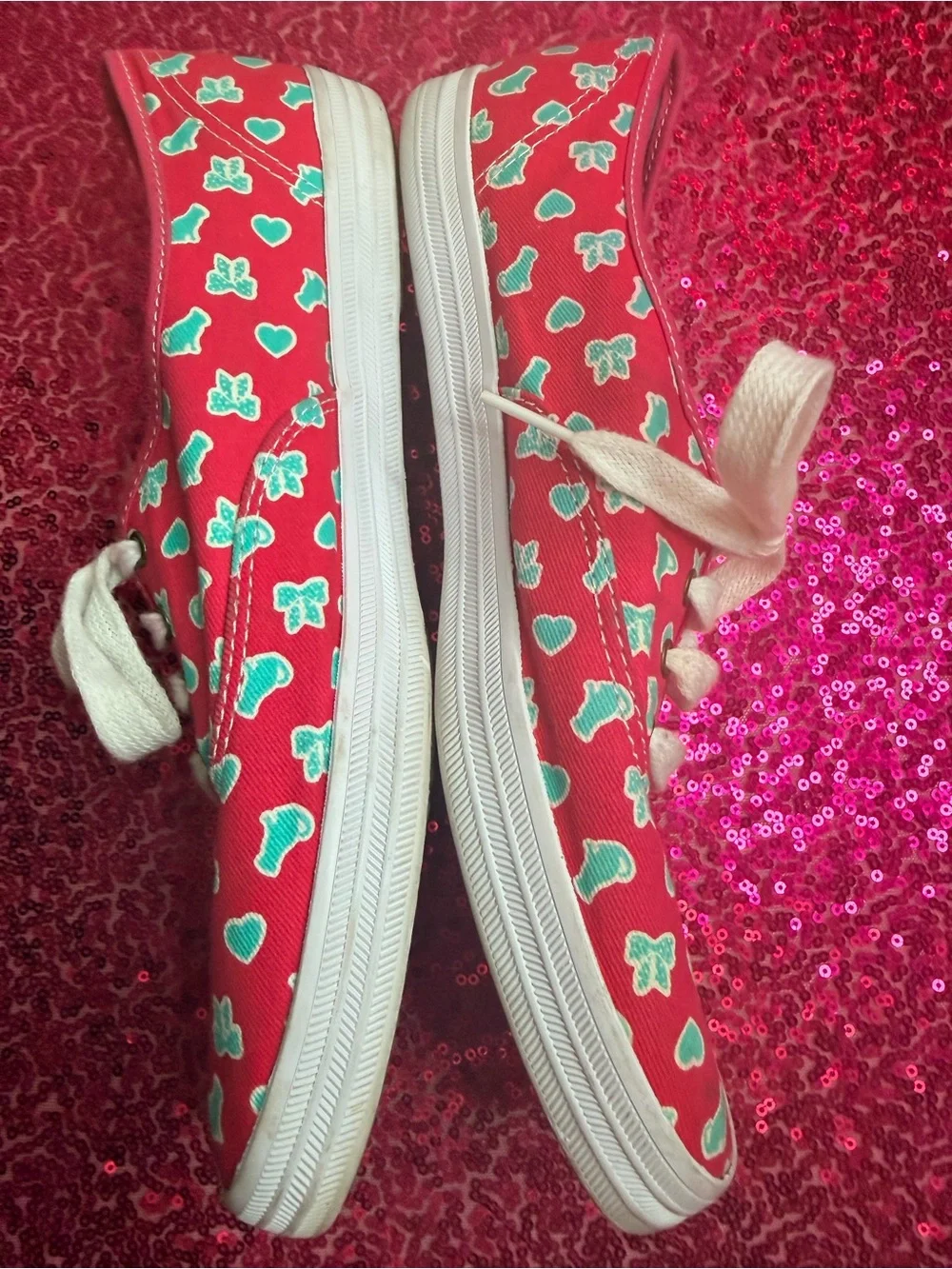 Keds Pink Canvas Taylor Swift Sneakers with Teal Heart Print